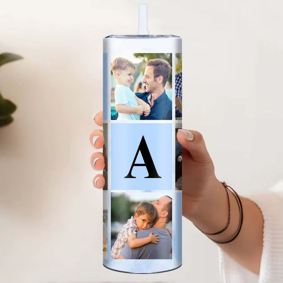 Customized Pictures Family Party Tumblers Straw Lid Stainless Steel Insulated Coffee Cups