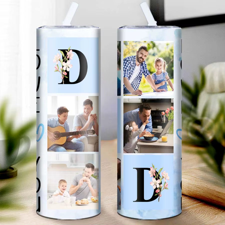 Customized Pictures Family Party Tumblers Straw Lid Stainless Steel Insulated Coffee Cups