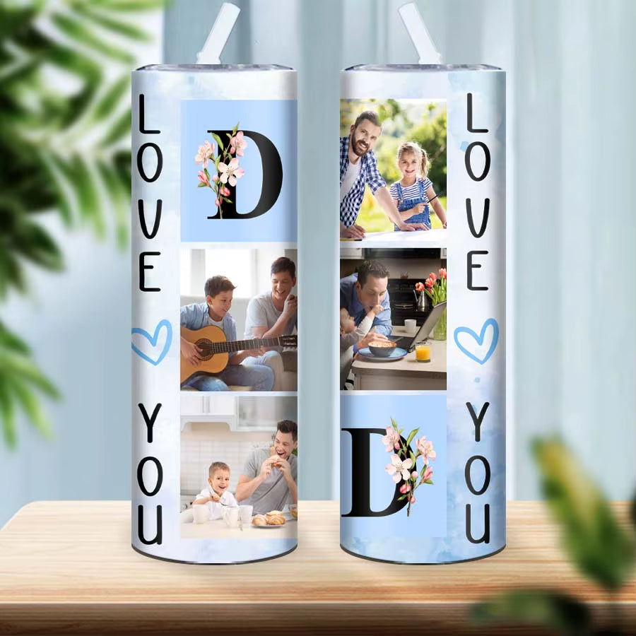 Customized Pictures Family Party Tumblers Straw Lid Stainless Steel Insulated Coffee Cups