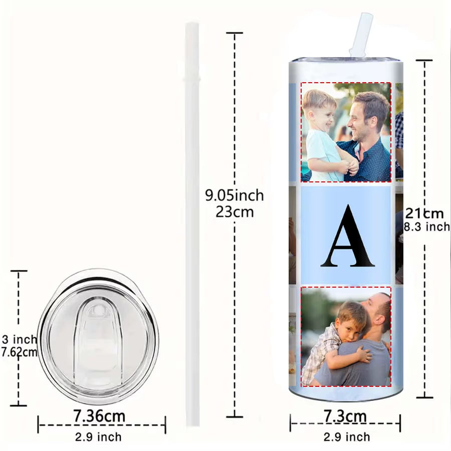 Customized Pictures Family Party Tumblers Straw Lid Stainless Steel Insulated Coffee Cups