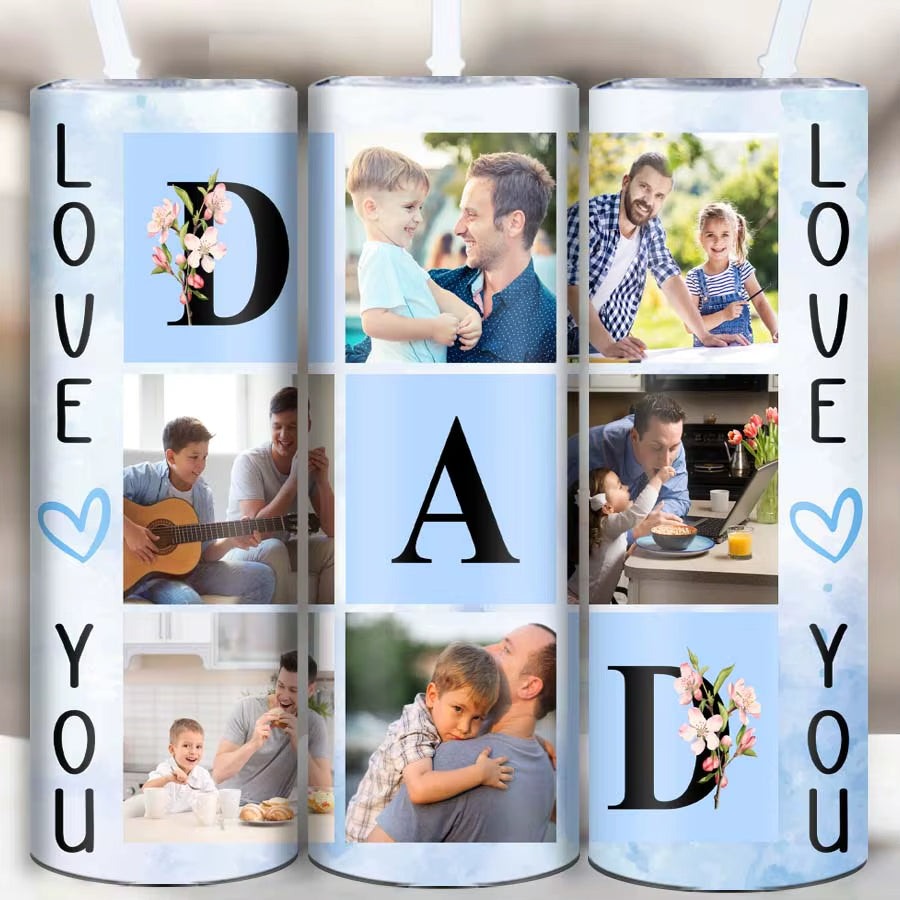 Customized Pictures Family Party Tumblers Straw Lid Stainless Steel Insulated Coffee Cups