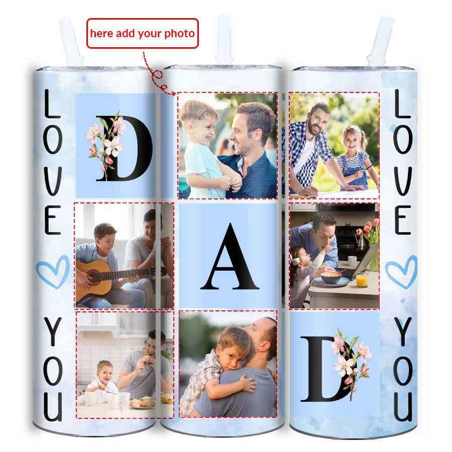 Customized Pictures Family Party Tumblers Straw Lid Stainless Steel Insulated Coffee Cups