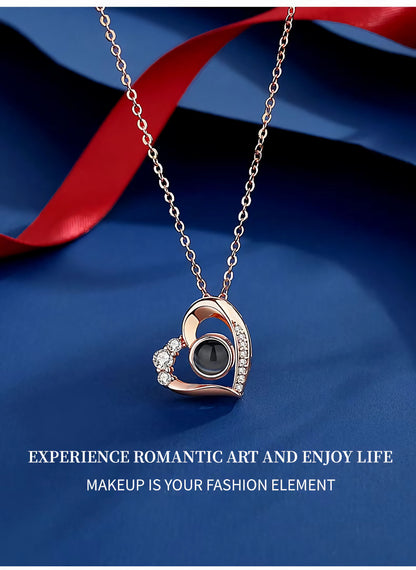 Personalized Heart Photo Necklace With Diamont