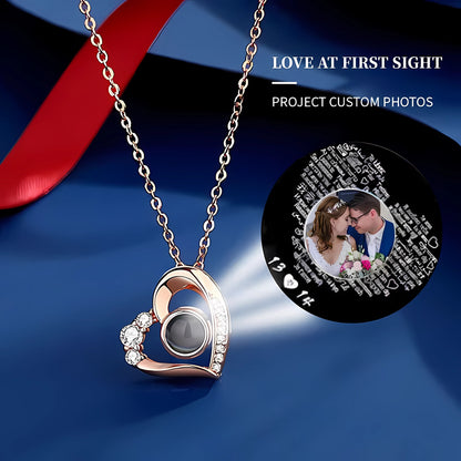 Personalized Heart Photo Necklace With Diamont