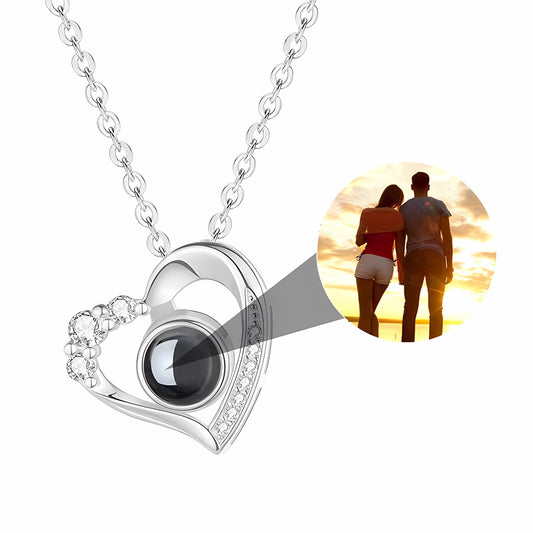 Personalized Heart Photo Necklace With Diamont