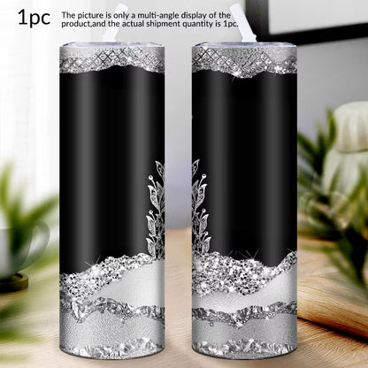 Customized Name 20oz Stainless Steel Tumbler Double-Walled Vacuum Insulated Travel Mug With Straw Floral Pattern For Gift