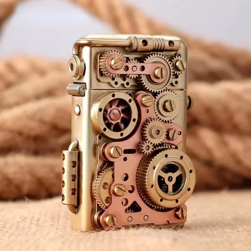 Steampunk Lighter Gear Linkage Mechanical Creative Pure Copper Kerosene Lighter Personality Men's Gift