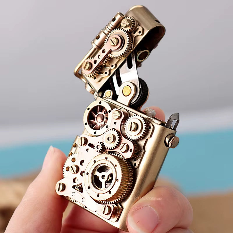 Steampunk Lighter Gear Linkage Mechanical Creative Pure Copper Kerosene Lighter Personality Men's Gift