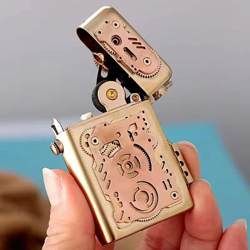 Steampunk Lighter Gear Linkage Mechanical Creative Pure Copper Kerosene Lighter Personality Men's Gift