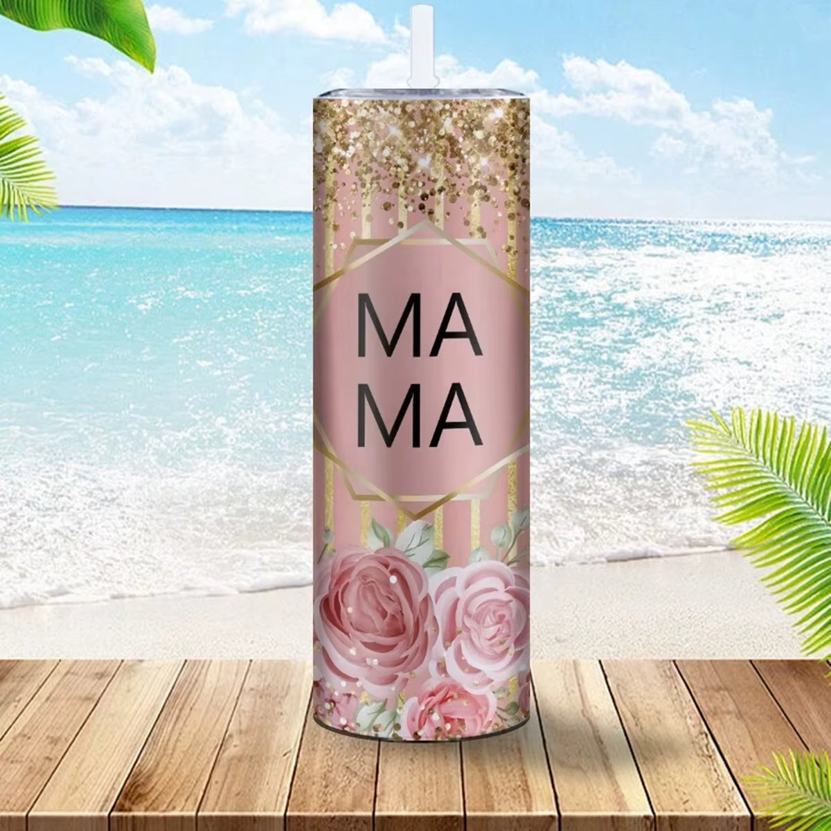 Customed Mom Photo Stainless Steel Insulated Water Cup With Plastic Lid&Straw Mother's Day Gift