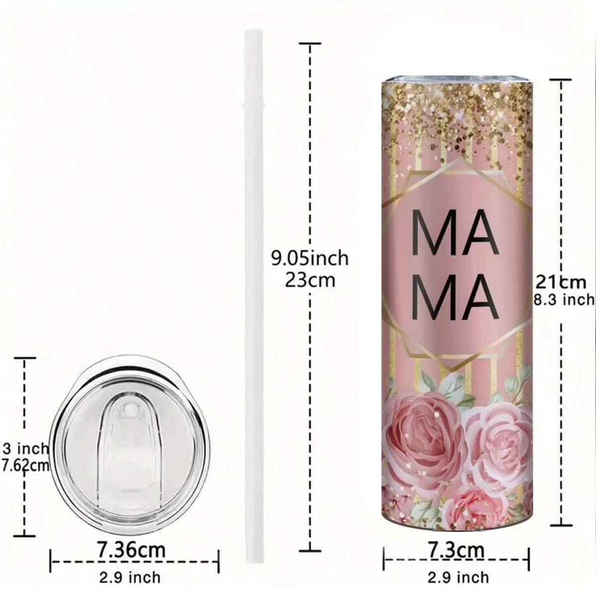 Customed Mom Photo Stainless Steel Insulated Water Cup With Plastic Lid&Straw Mother's Day Gift