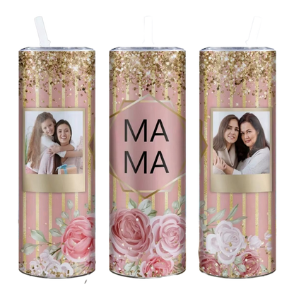 Customed Mom Photo Stainless Steel Insulated Water Cup With Plastic Lid&Straw Mother's Day Gift